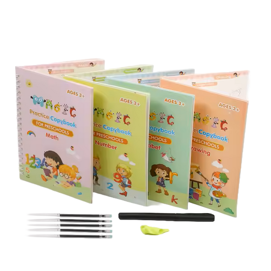 Magic Reusable Learning Copybook Set – 4 Groove Practice Books with Pen & Refills